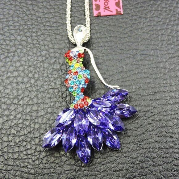 Colorful Crystal Cute Dance Ballet Girl Pendant Chain Necklace NWOT - Picture 1 of 3